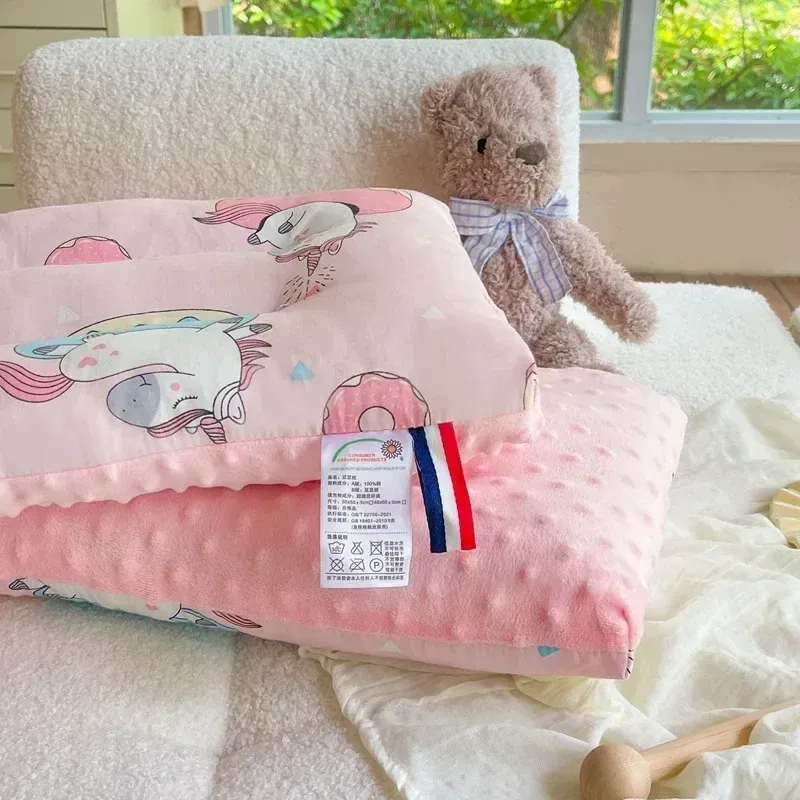 Color: Orange - Soft baby pillow Comfortable velvet newborn pillow Baby sleep headrest Breathable baby pillow Mom's Love