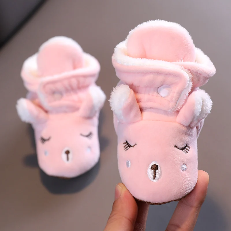 Color: PURPLE, Baby Age: 0-6 Months - Winter New Cute Cartoon Baby Booties Boy Girl Boots Cotton Soft-Sole Non-Slip Warm Toddler First Walkers Infant Crib Shoes