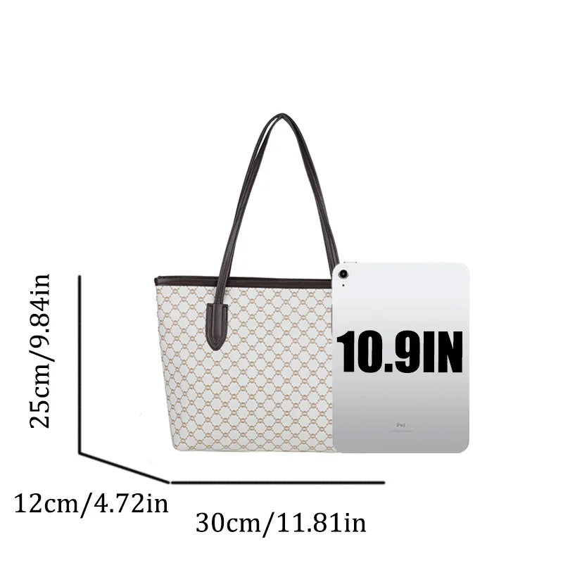 Color: Coffee - Fashion Women's Tote Bag Large Capacity Textile Printed Shoulder Bag,Lightweight&Durable with Smooth Zipper for Travel/Daily Use
