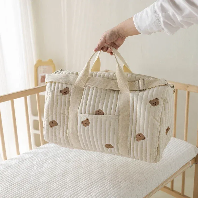 Color: black - New Embroidered Mom Bag Storage Bag Large Capacity Mommy Travel Bag Fashion Multi-functional Handbag Lightweight Diagonal