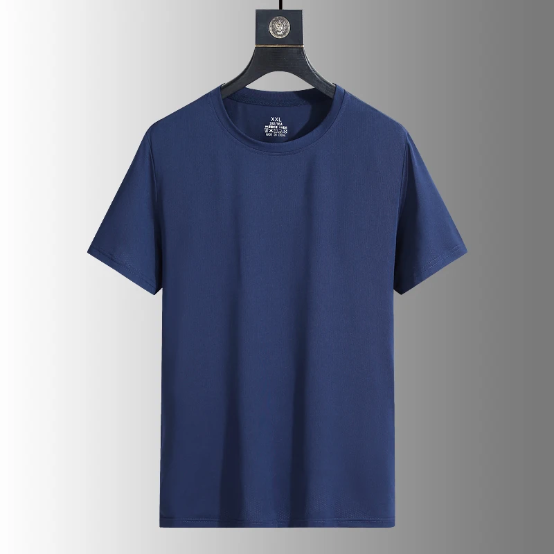 Color: Orange, Size: XXXL - Men's Silk Ice Round Collar T-shirt, Simple Running Fitness Suit, Breathable Thin T-shirt, Quick Dry T-shirt, Summer