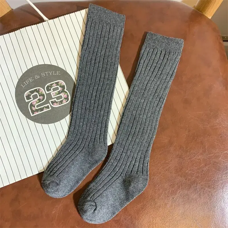 Color: green, Size: 7-9T - Baby Long Socks Over The Knee Little Girls Solid Cotton Socks Spring Autumn Long Crew Socks