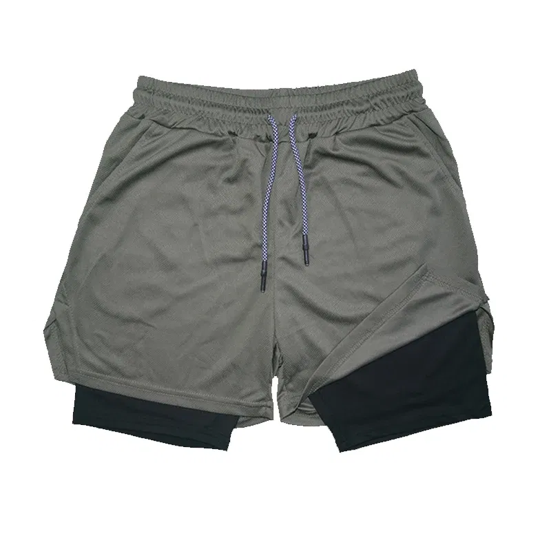 Color: Sky blue, Size: L - Men's Double Layer Fitness Shorts Drawstring Mesh Lining Elastic Waist Breathable Quick Dry to Beach Pool Summer Male