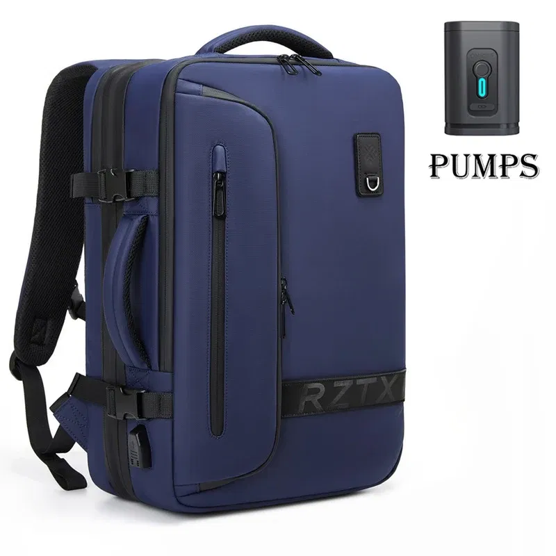 Color: Brown - Travel Men Expanded Laptop Backpack vacuum compression hiking Backpack USB charging Business Large Capacity Backpack For Pumps