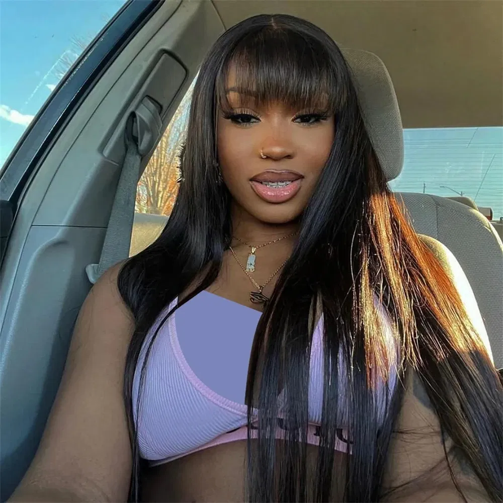 Stretched Length: 26inches, Lace Wig Type: 4*1, Density: 180%, Ships From: CHINA - 30 Inch 3X1 Middle Part Lace Human Hair Wig With Bangs For Women Straight Brazilian Wigs On Sale Cheap Fringe Short Bob Wigs