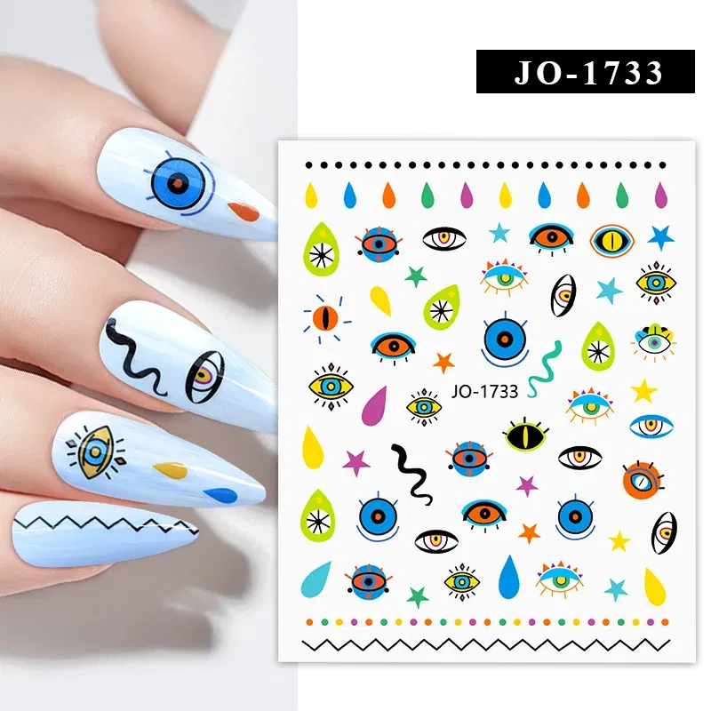 Color: BLACK WHITE - 1Pc Christmas Stickers Santa Claus Snowflake Decals Catoon Image Muti- Pattern New Year Halloween Nail Art Stickers for Manicure