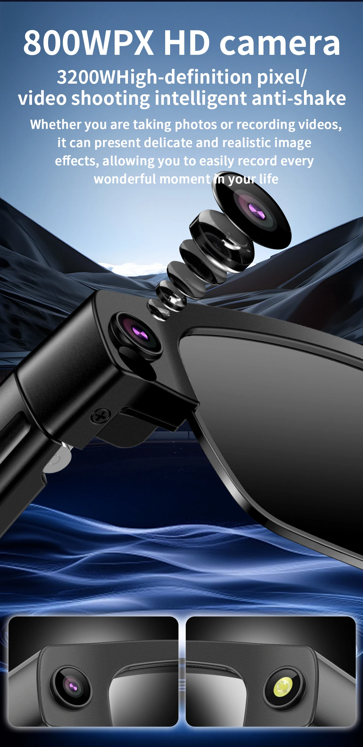 Color Name: Blue - Smart AI Glasses With 8MP HD Camera Chat GPT Touch Sport Sunglasses Bluetooth Call Video Music Player Object Recognition