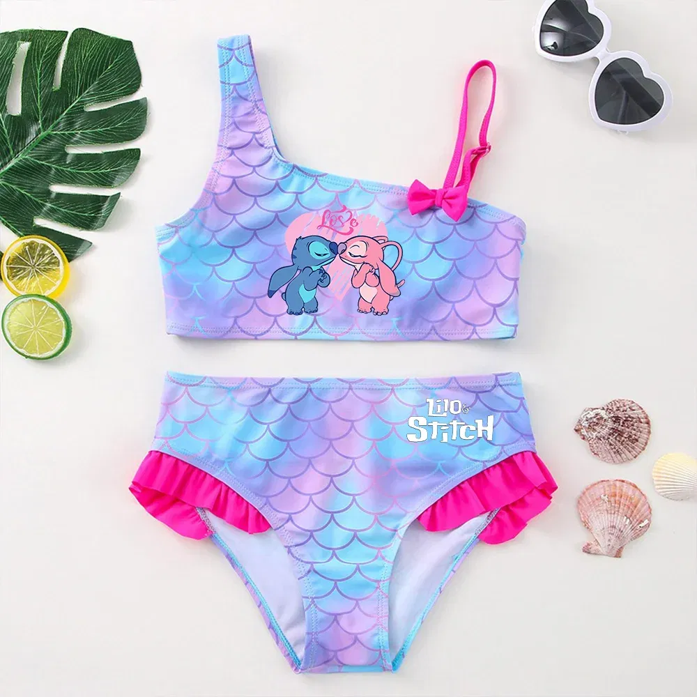 Color: black, Size: L - Lilo Stitch Girls Tankini Swimsuits Summer Beach wear Children Kids Wear Bathing Suits Two-pieces Bikini Dresses Fashion