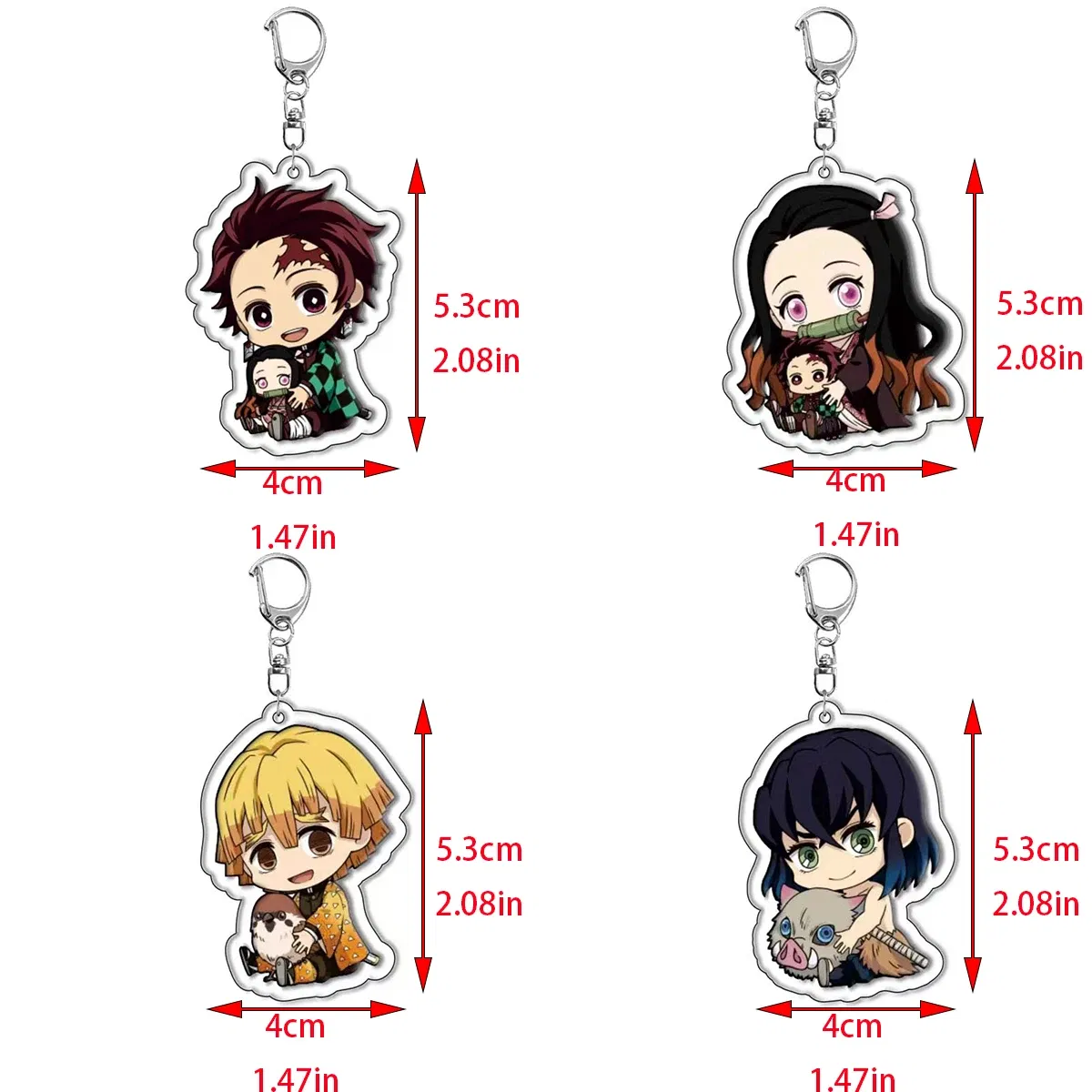 Color: Red - 16pcs/set Anime Keychains Keychain Demon Slayer Kimetsu No Yaiba Acrylic Key Ring Cute Funny Cartoon for Friends wholesale