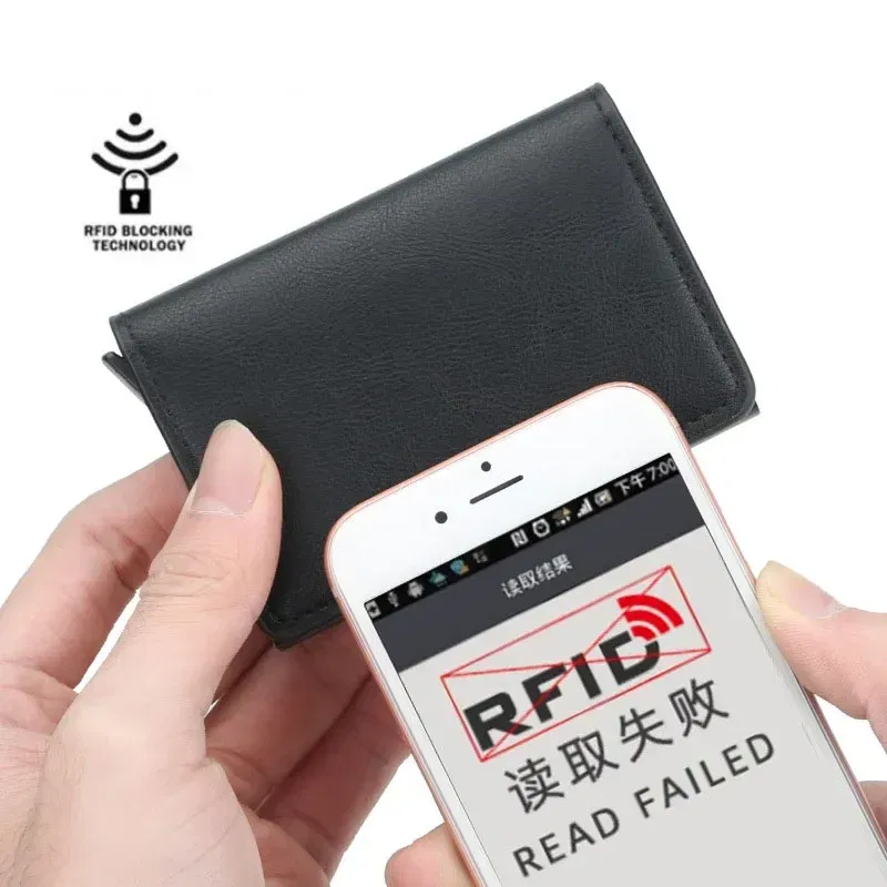 Color: Navy Blue - 2024 Men Women Business ID Holders Metal Aluminum Shell Anti-degaussing Automatic Pop-up Rfid Multi-card Bit Cardholder Holders