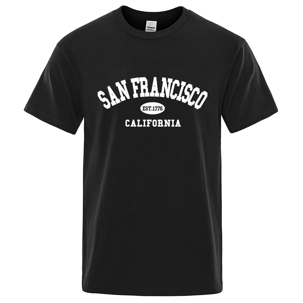 Color: Beige, Size: S - Sanfrancisco Est.1776 California Letter T-Shirts Men Fashion Oversized Tops Summer Tshirt Loose Designer Luxury Tee Clothing