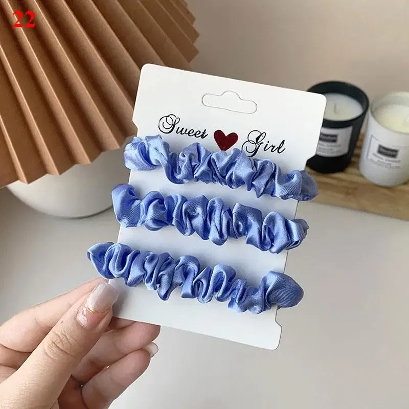 Color: MULTI - Free Shipping 3PCS/Set Satin Silky Scrunchies Hair Rope Luxury Solid Color Elastic Hair Bands Women Hair Accessories Headwear