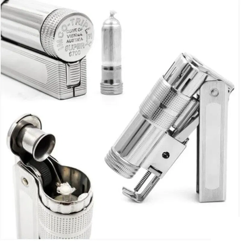 Color: Khaki - Original IMCO Lighter Old Gasoline Flint Lighter Windproof Stainless Steel Cigarette Petrol Oil Lighter Inflated Gadgets Man