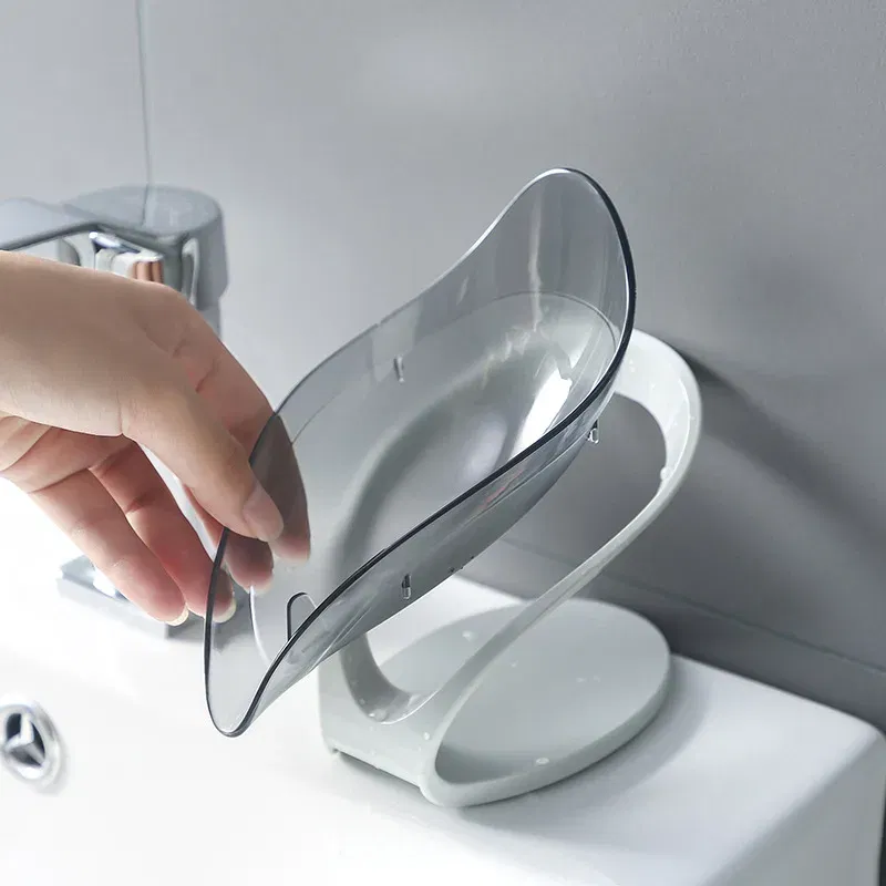Color: DARK GRAY - Bathroom Soap Holder Leaf Shape Dish Soap Kitchen Sponge Soap Box Storage Non-slip Drain Soap Case Container Bathroom accessorie