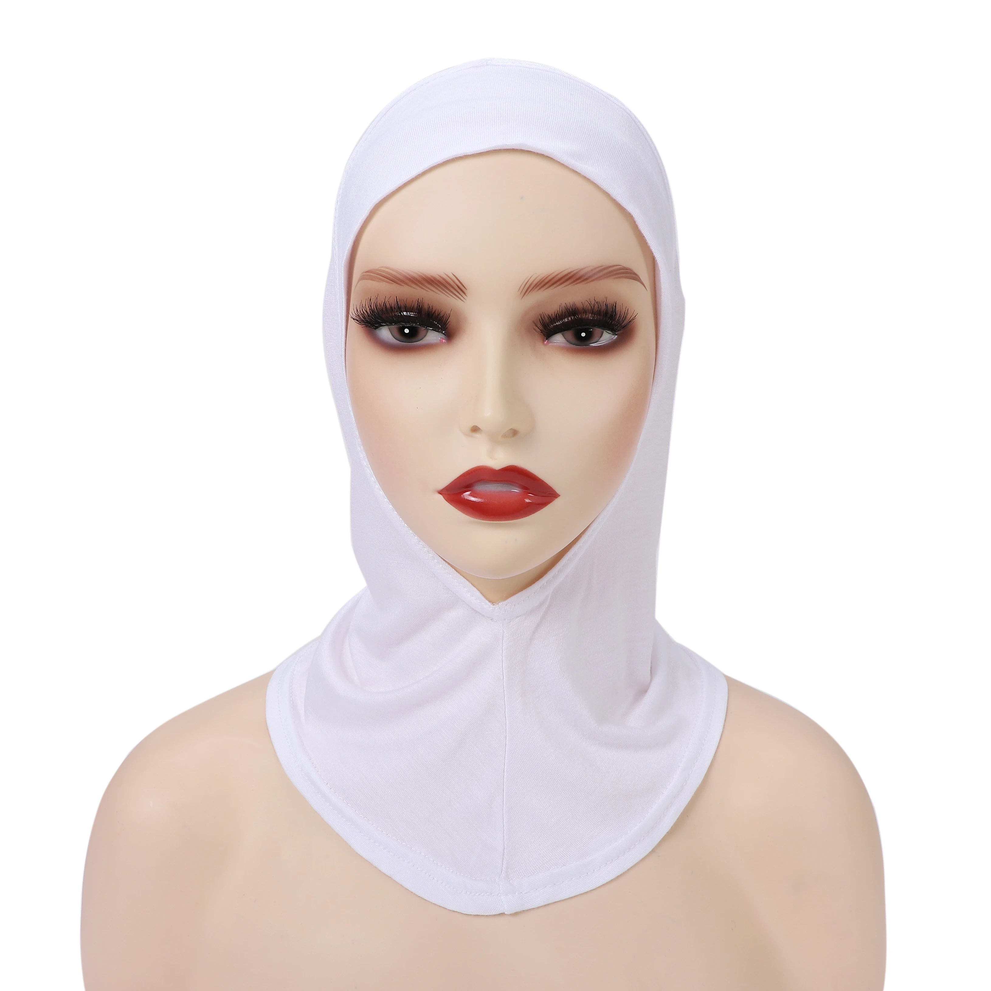 Color: WHITE - 1 Piece Turban Caps for Women Muslim Underscarf Modal Hijab Inner Caps Stretchy Full Cover Shawl Cap Full Neck Coverage