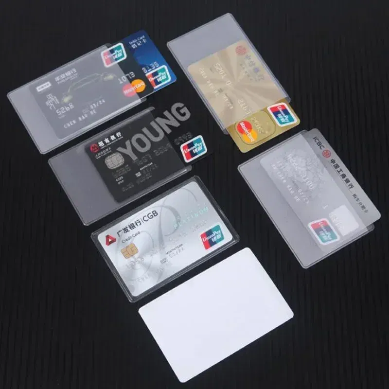 Color: WHITE - 10pcs/lot 60*93mm Transparent Card Protector Sleeves ID Card Holder Wallets Purse Business Credit Card Protector Cover Bags