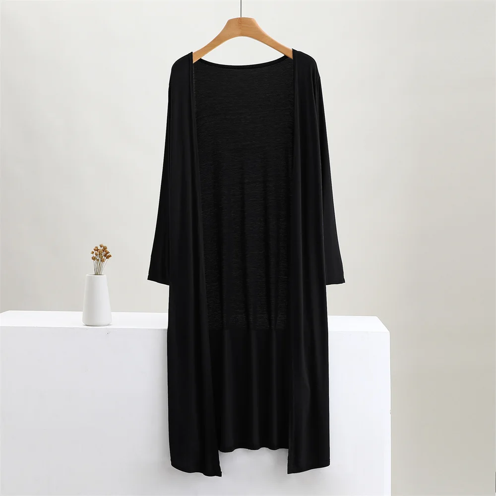 Color: black, Size: One Size - Summer Autumn 12 Colors Women Modal Long Cardigan Female Cotton Sweater Cardigans Long Sleeve Women Casual Coat Ladies Outerwear