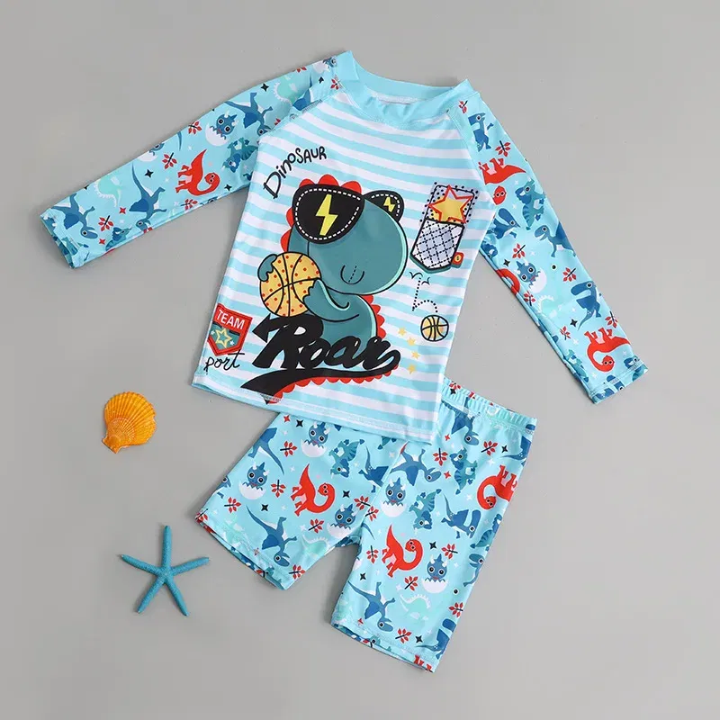 Color: Blue, Kid Size: 3M - Children Swimsuit Kids Boys Girls Swimwear Children Surfing Wear Sunscreen Quick Dry Swimwear Car Cartoon Swimsuit Beach Wear