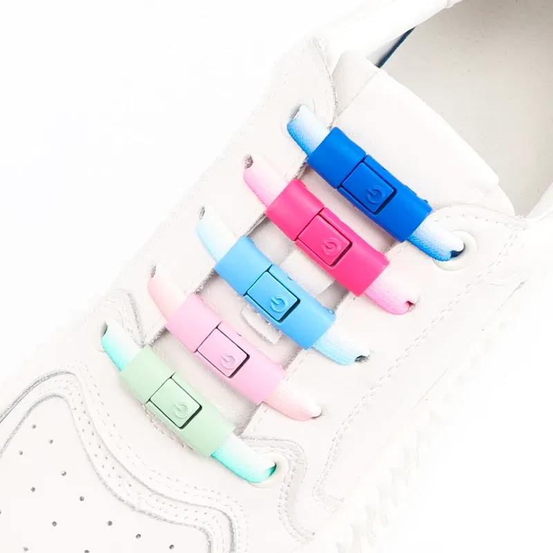 Color: Lavender - Switches Colorful Metal Buckle No Tie Shoe Laces Press Lock Shoelaces Without Ties Elastic Flat Shoelace Sneaker Kids Adult