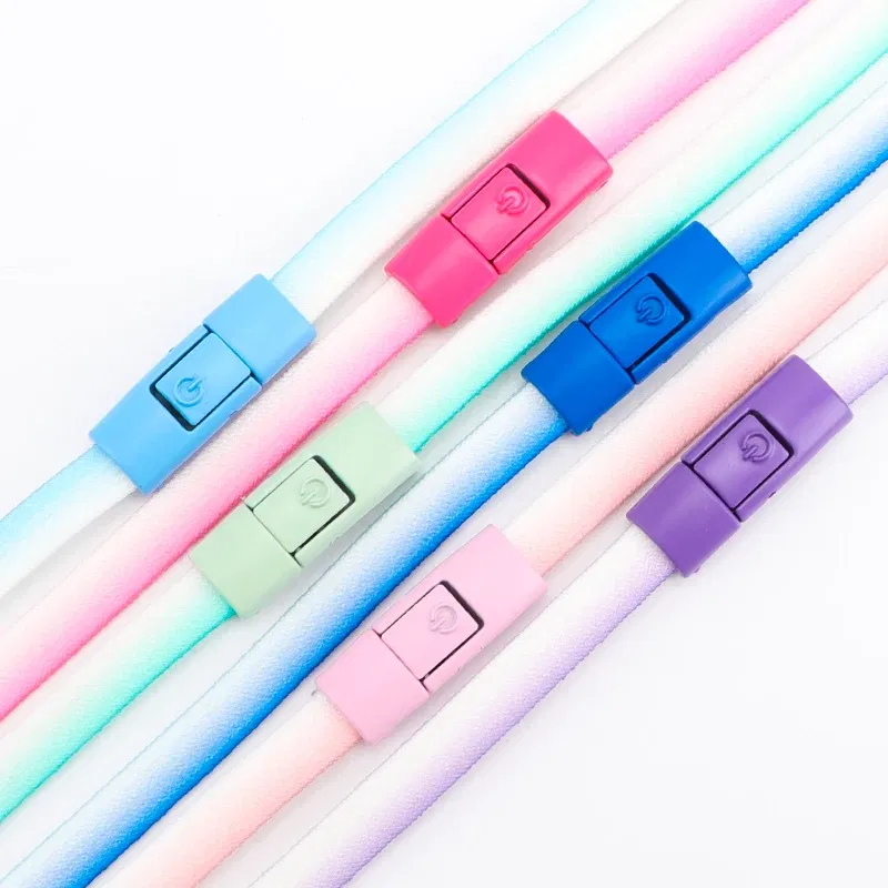 Color: Lavender - Switches Colorful Metal Buckle No Tie Shoe Laces Press Lock Shoelaces Without Ties Elastic Flat Shoelace Sneaker Kids Adult