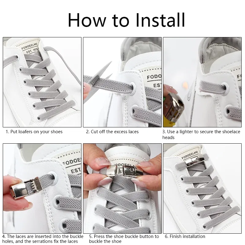 Color: Lavender - Switches Colorful Metal Buckle No Tie Shoe Laces Press Lock Shoelaces Without Ties Elastic Flat Shoelace Sneaker Kids Adult