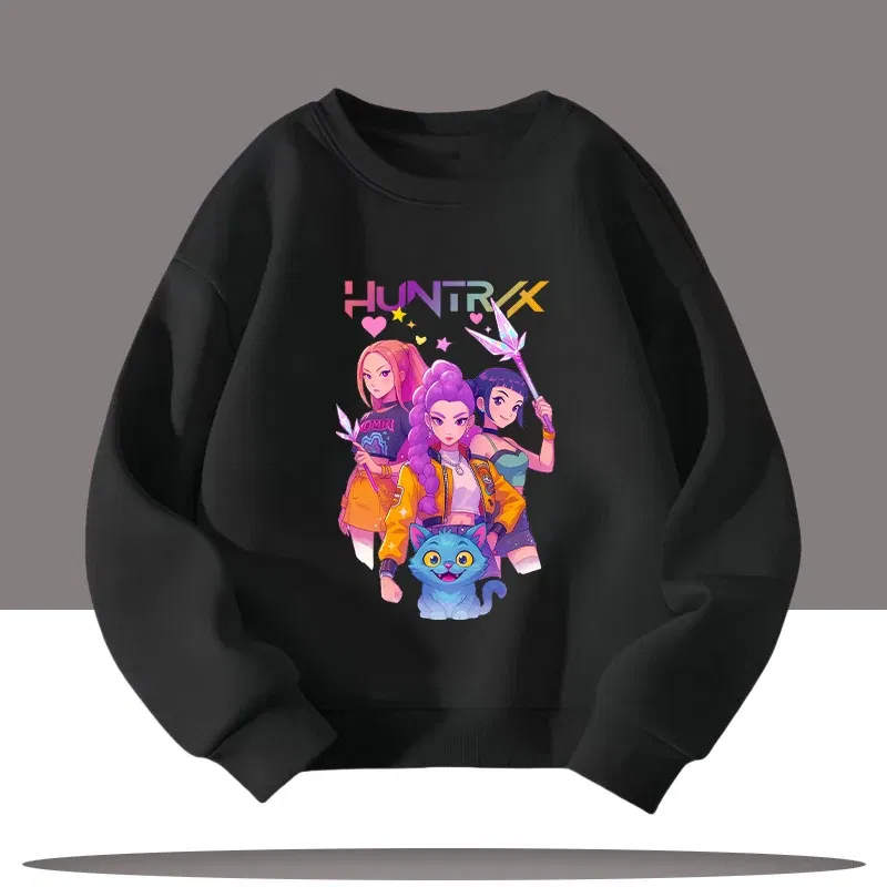Color: Pink, Kid Size: 8 - K-pop Demon Hunters Cartoon Print 3-12 Year Old New Style Kids Round-neck Sport Shirt Cute Girl Casual Top Children's Clothing