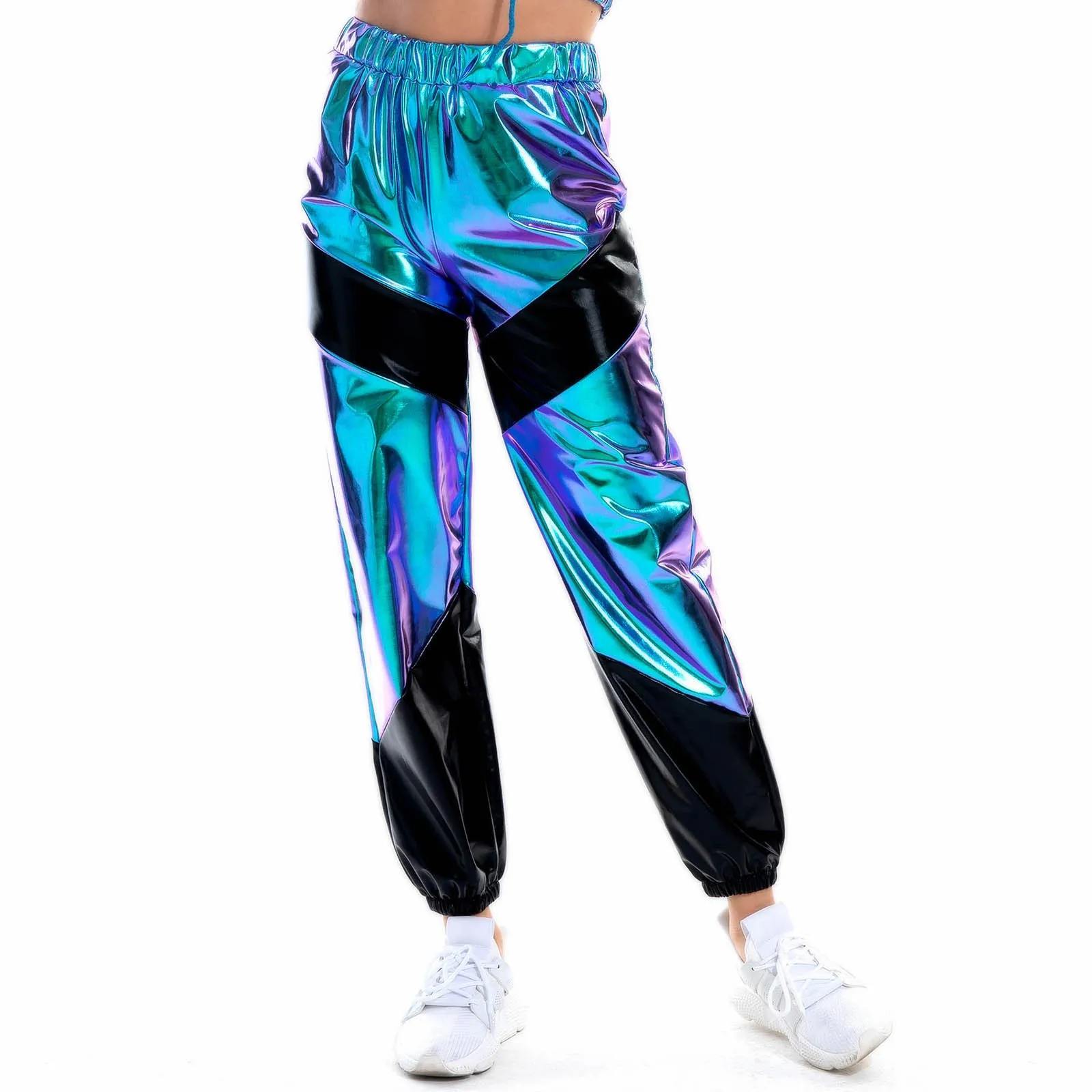 Color: Pink, Size: XL - Women'S Shiny Trousers Elastic Sports Leisure Casual Long Sweatpants Jogging Bottoms Stretch Leggings Party Disco Clubwear