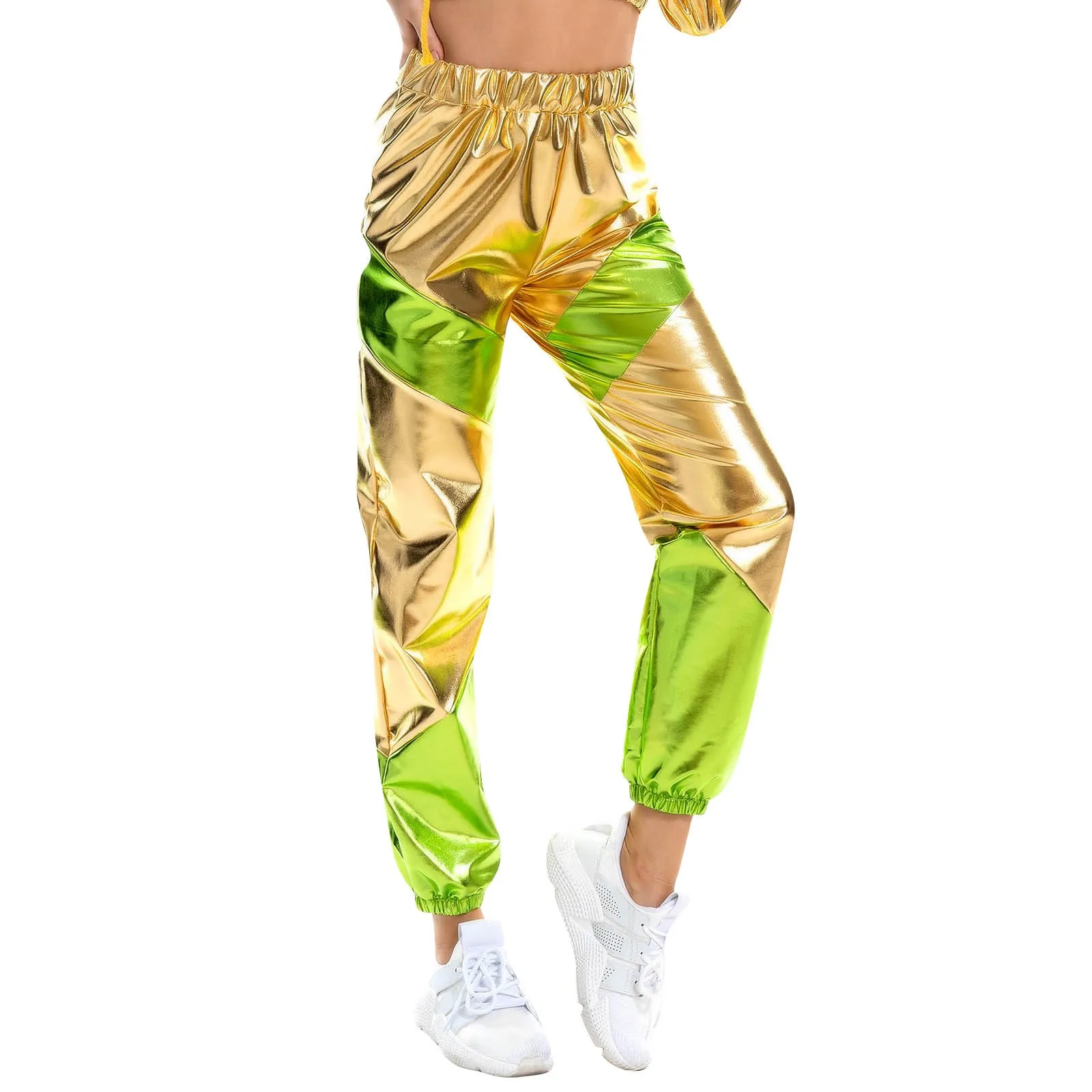 Color: Pink, Size: XL - Women'S Shiny Trousers Elastic Sports Leisure Casual Long Sweatpants Jogging Bottoms Stretch Leggings Party Disco Clubwear