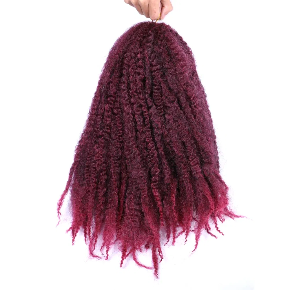 Color: T1B/Burgundy, Stretched Length: 18inches, Bulk Buy: 1Pcs/Lot - 18 Inch Synthetic Marley Twist Braiding Hair Afro Kinky Curly Crochet Hair for Faux Locs Long Springy Twist Hair Extensions
