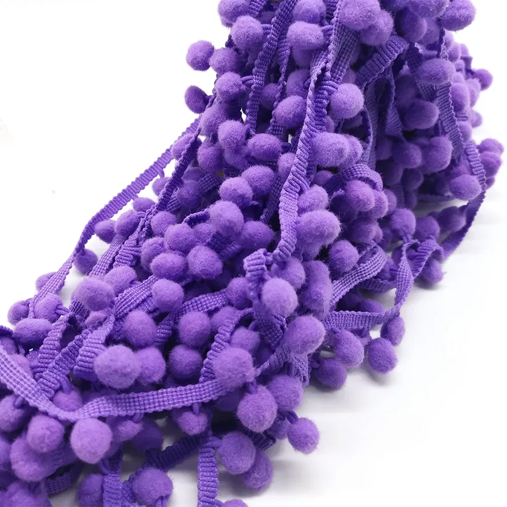 Color: PURPLE, Size: S - 1-5yard Pom pom Fringe Lace Ribbon Pompom Trim Ball Fabric DIY Sewing Tassel Lace Kintted Fabric Handmade DIY Craft Accessorie