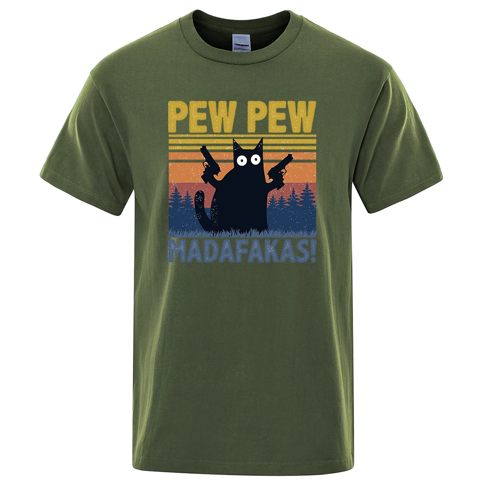 Color: GRAY, Size: XXL - Pew Pew Madafakas Tshirt Men Short Sleeve Novelty Funny Cat T Shirt Cotton Oversize Tops Shirts Tee T-Shirt Crew Neck Streetwear