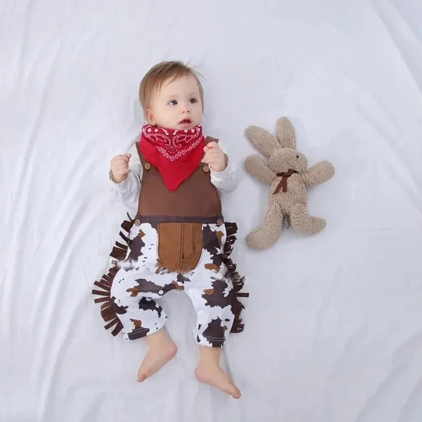 Color: Brown, Kid Size: 18M - Baby Boy Clothes cowboy Costume Infant Toddler Cowboy Set 3Pcs Hat Scarf Romper Halloween Event Birthday Holiday Cosplay Outfits