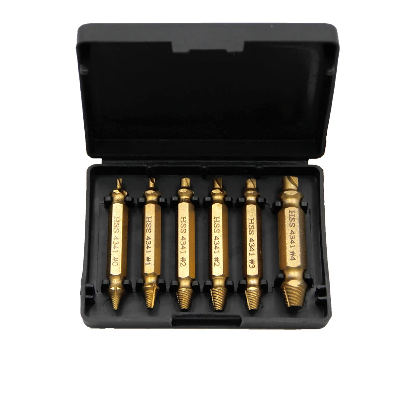 Color: Blue - HSS Extractor Double Head Screw Slide Tooth Removal Screwdriver Screwdriver Bit Broken Wire 6pc Tool Set