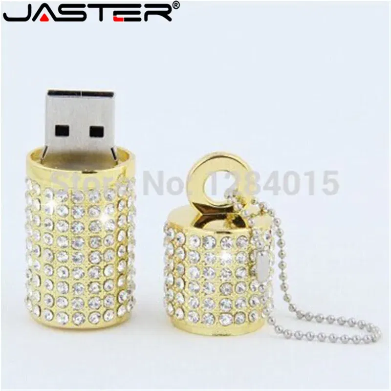 Color: Pink, Capacity: 128GB - JASTER Crystal cylindrical USB Flash Drive  fashion metal diamond pen driveu disk pendrive 4GB 8GB 16GB 32GB 64GB memory stick