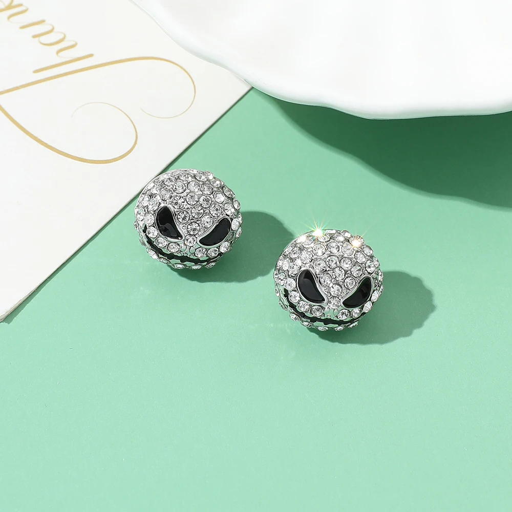 Metal Color: SILVER PLATED, Ships From: CHINA - Disney The Nightmare Before Christmas Accessories Jack Skellington Earrings Women Luxury Rhinestones Studs Earrings Jewelry