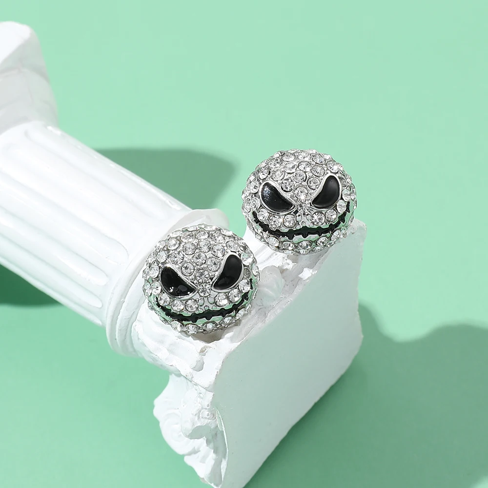 Metal Color: SILVER PLATED, Ships From: CHINA - Disney The Nightmare Before Christmas Accessories Jack Skellington Earrings Women Luxury Rhinestones Studs Earrings Jewelry