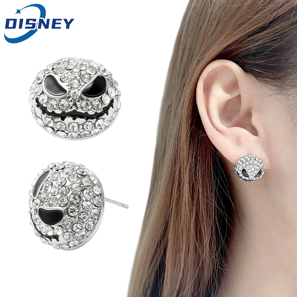 Metal Color: SILVER PLATED, Ships From: CHINA - Disney The Nightmare Before Christmas Accessories Jack Skellington Earrings Women Luxury Rhinestones Studs Earrings Jewelry