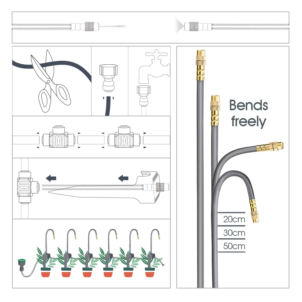 Color: Light Yellow - 20-50CM New Adjustable Brass Spray Sprinklers Nozzle Extension 360?° Misting Systems Garden Lawn Watering Irrigation Quick Push
