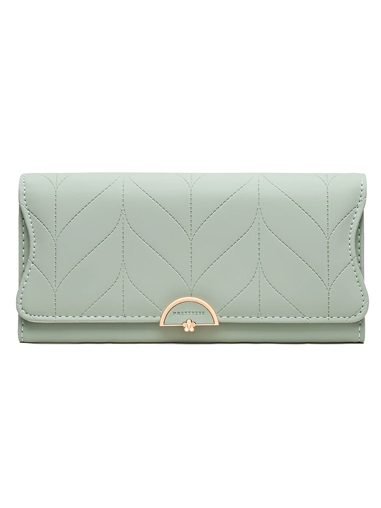 Color: light green - 2023 spring new women's long purse Japanese and South Korea small fresh plaid buckle folding hold bag large capacity women's mul