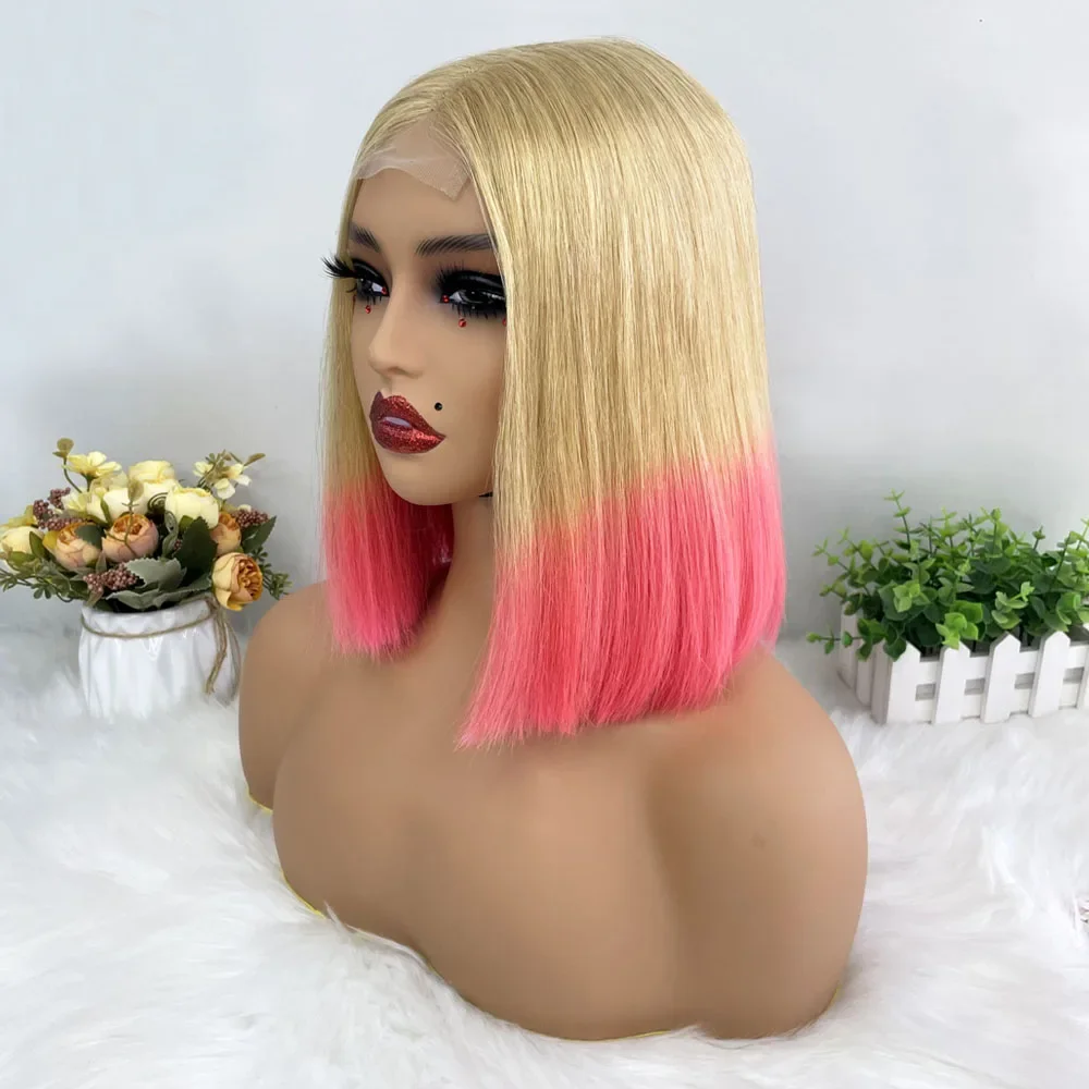 Hair Color: P4/30, Stretched Length: 10inches, Density: 100% - 250% Density Grey 2x6 Lace Closure Wigs Straight Bob Glueless Wig Gray Vietnamese Human Hair Super Double Drawn Wigs Pre Plucked