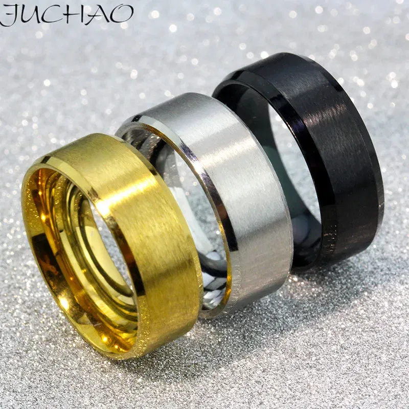 Main Stone Color: Silver, Ring Size: 11 - JUCHAO Classic Ring Men Titanium Black Men Jewelry Wedding Bands Boyfriend Gift Dropshipping