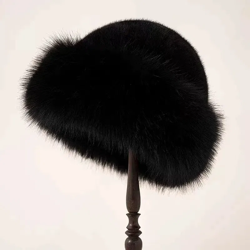 Color: black - Warm Warm Hat Casual Plush Fluffy Plush Cap Versatile Solid Hat for Holiday Season