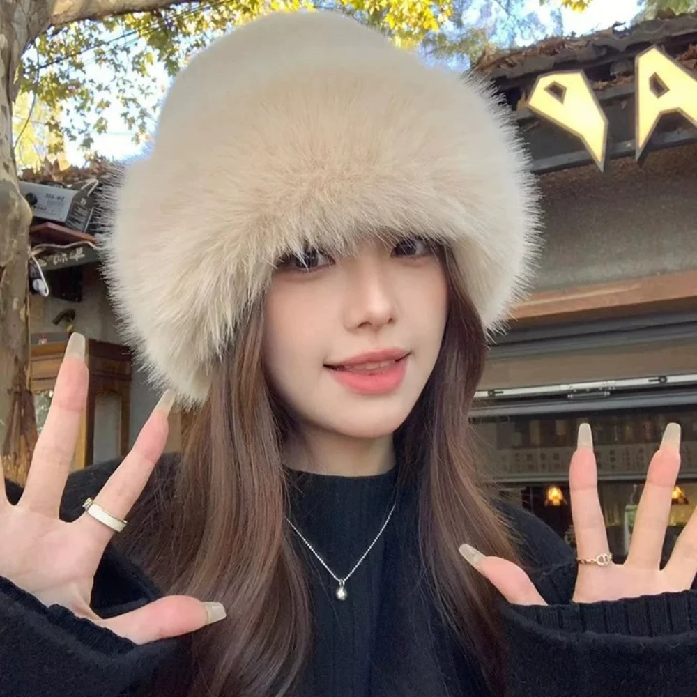 Color: black - Warm Warm Hat Casual Plush Fluffy Plush Cap Versatile Solid Hat for Holiday Season