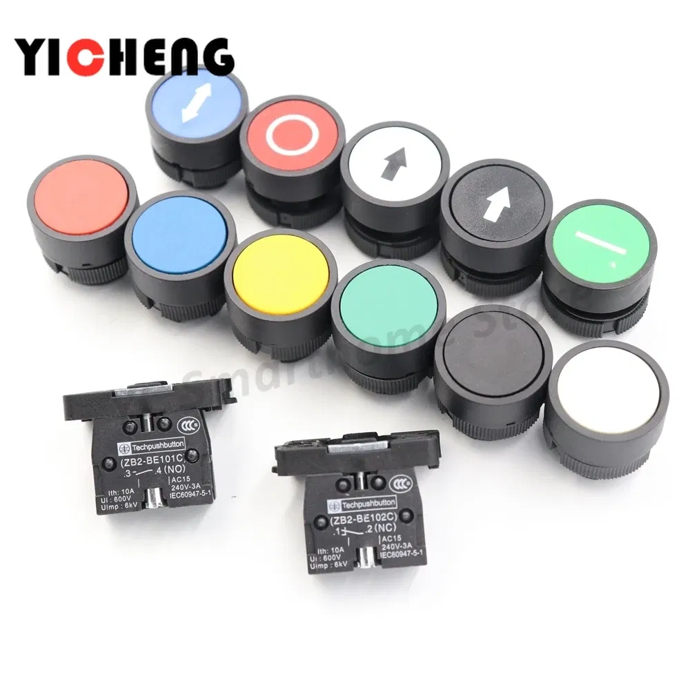 Color: Red - 2Pcs Plastic marking flat button Arrow indication xb2- self-reset point move 22MM Turn on the power button switch NO/NC