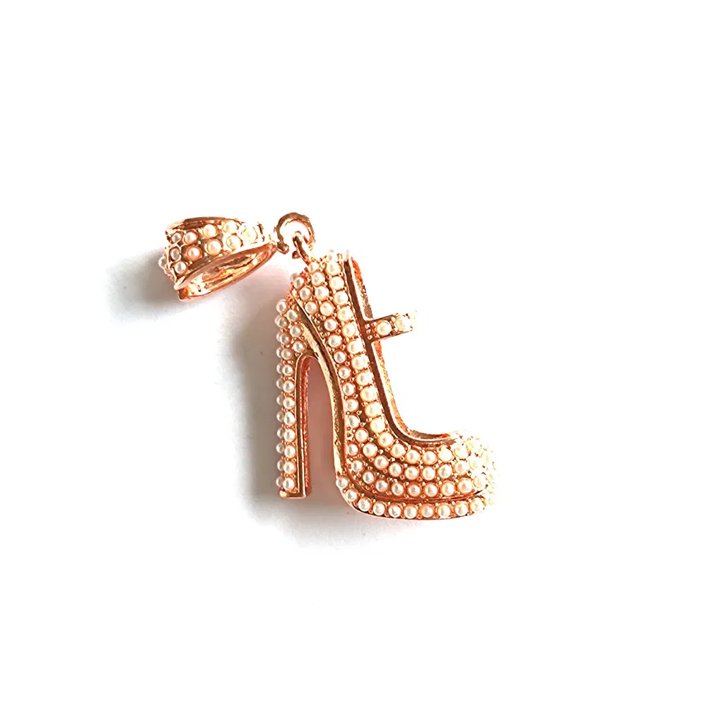 Metal color: Gold-color - 1pc High Heel Shoe Charms for Women DIY Jewelry Accessories S9