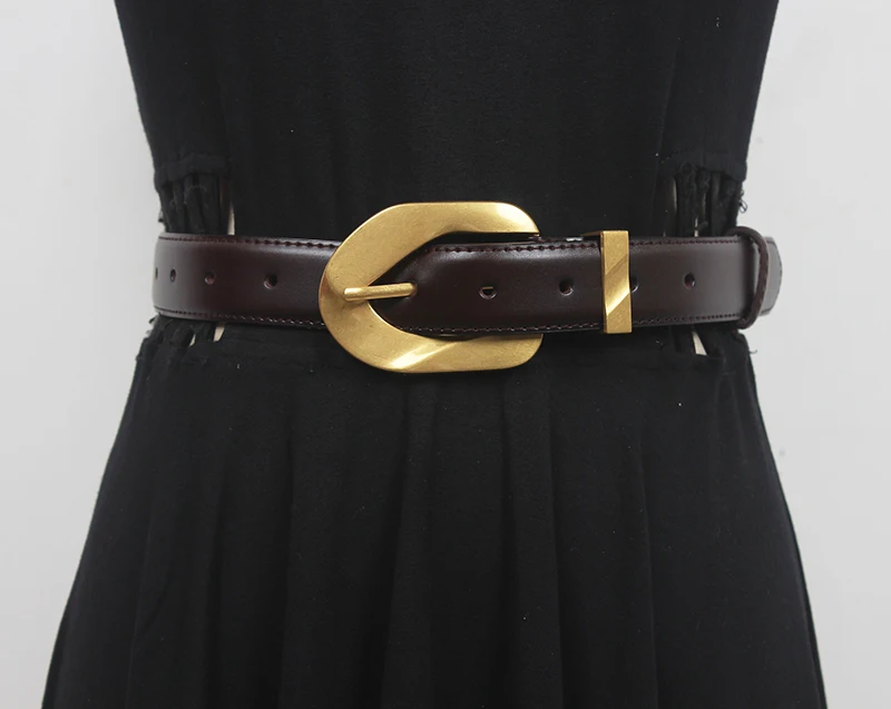 Women's Runway Fashion  Genuine Leather Cummerbunds Female Dress Corsets Waistband Belts Decoration Narrow Belt R2113