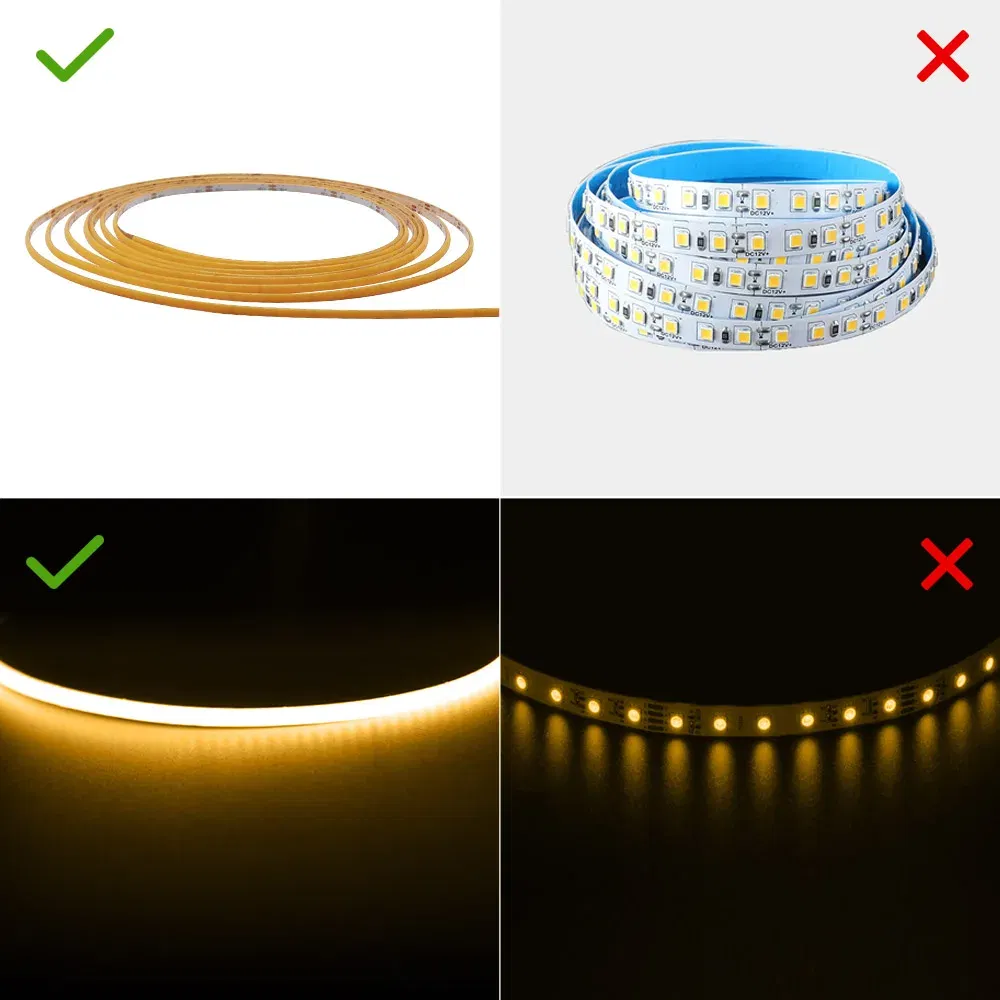 Emitting Color: Yellow, Color: Yellow, Length: 3m - 2.7mm Ultra Slim COB LED Strip Lights 480LEDs/m Flexible Linear Light Tape Diode Ribbon Backlight Red Amber Purple Car Dimmable