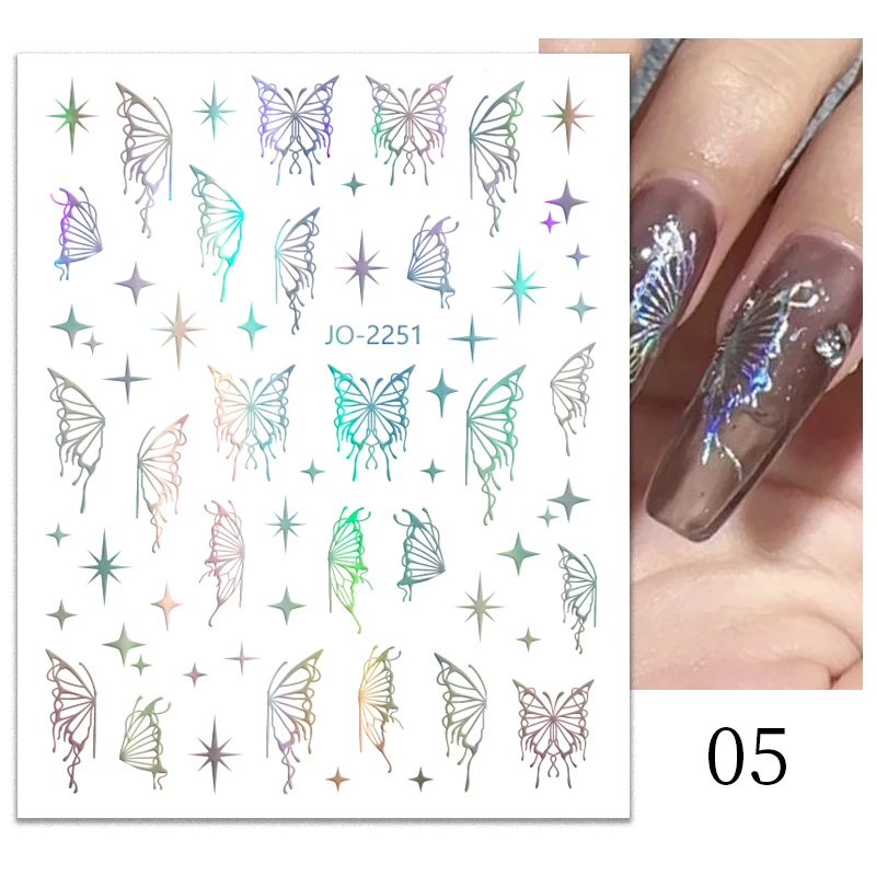 Color: Medium Auburn - 3D Blue Butterfly Adhesive Stickers Nail Art Decoration Laser Flowers Leaves Nail Sticker Nail Art Supplies Nail Parts