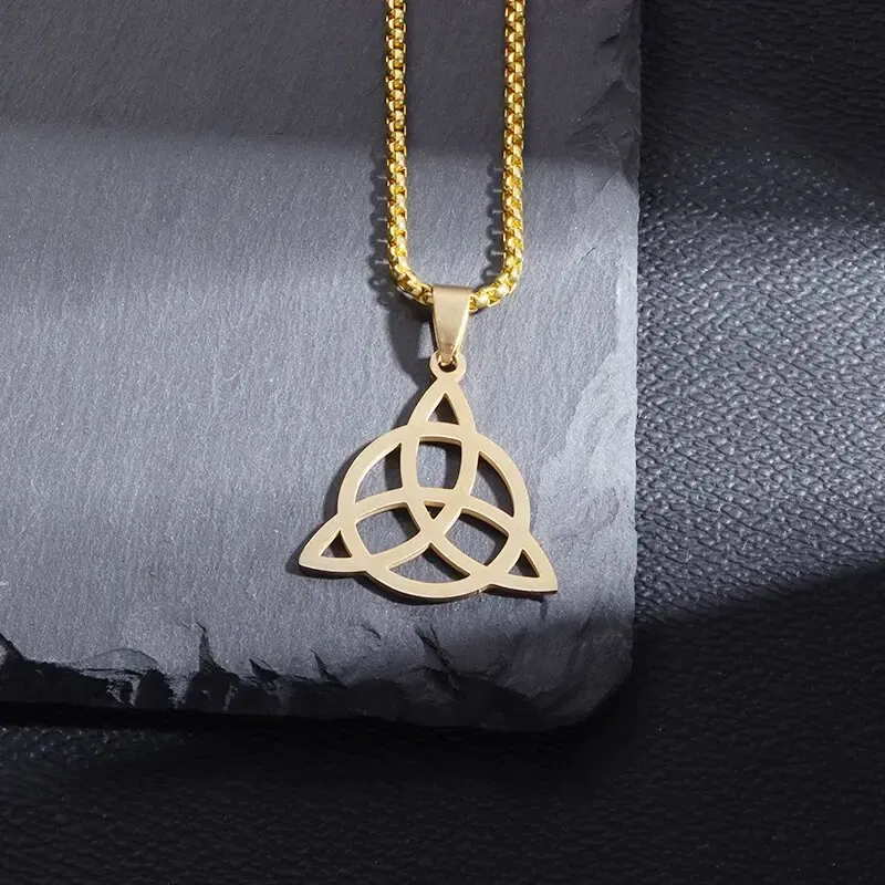 Metal Color: Red - Stainless Steel Silver Color Pattern Witch Knot Pendant Necklace Celtic Knot Lucky Jewelry Gift for Friends Family