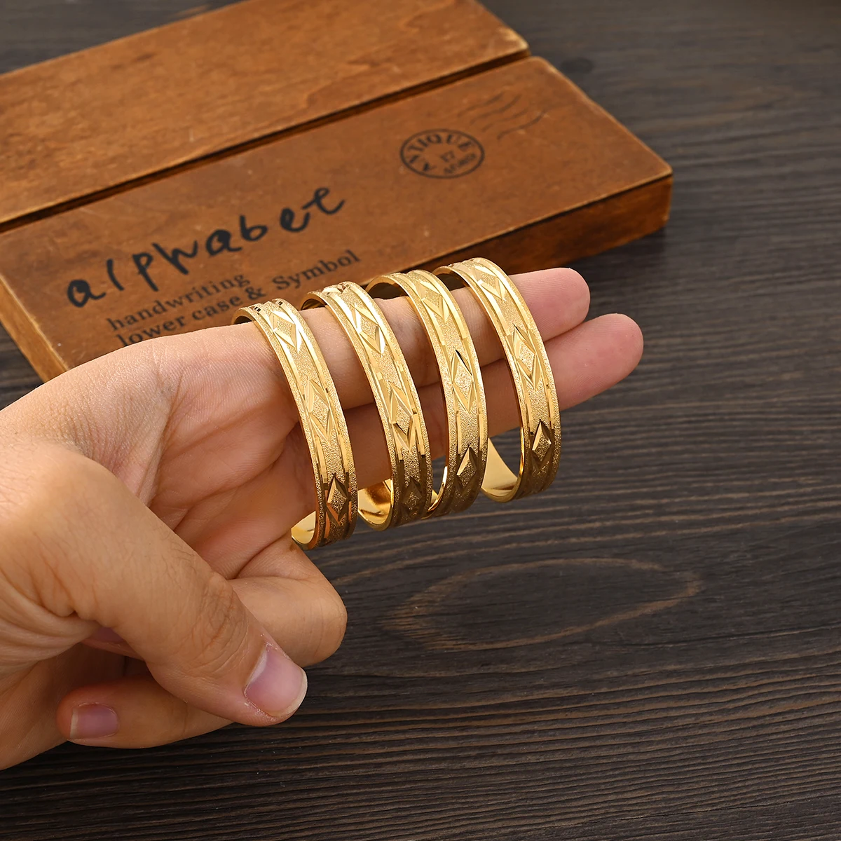 Metal Color: Gold-color, Ships From: CHINA - 4PCS 24K Gold Plated 45MM Cute Kid Size Bangle High Quality Dubai Ethiopian Bracelet Africa Party Gifts